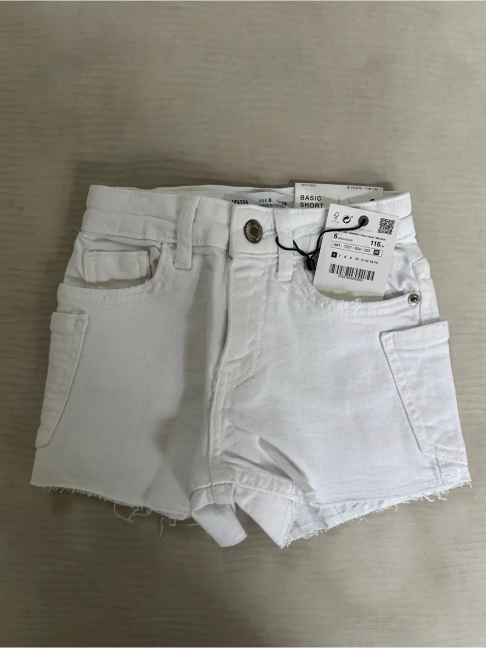 NWT Zara kids girls white basic short denim jean shorts size 6 years